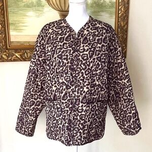 Zara Women Leopard Animal Print Quilted Oversized Jacket Size S